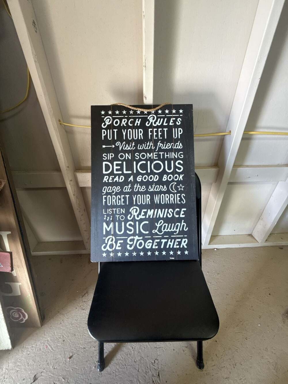 Stupell Industries Porch Rules Wood Sign Black 16x24